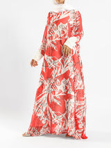 Summer Oasis Cover Up in lightweight fabric with sunset-inspired print, a modest beach layer in lime green, red, or beige