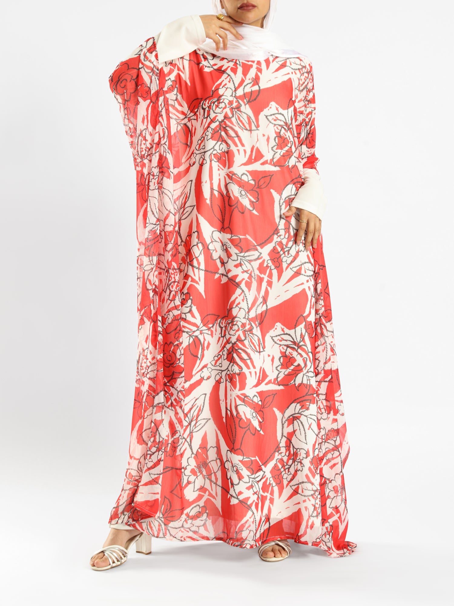 Summer Oasis Cover Up in lightweight fabric with sunset-inspired print, a modest beach layer in lime green, red, or beige