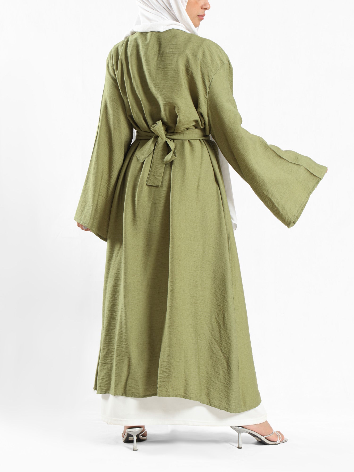 Sunset Kimono Breeze in printed plasma fabric with vibrant hues—lightweight and modest for summer evenings