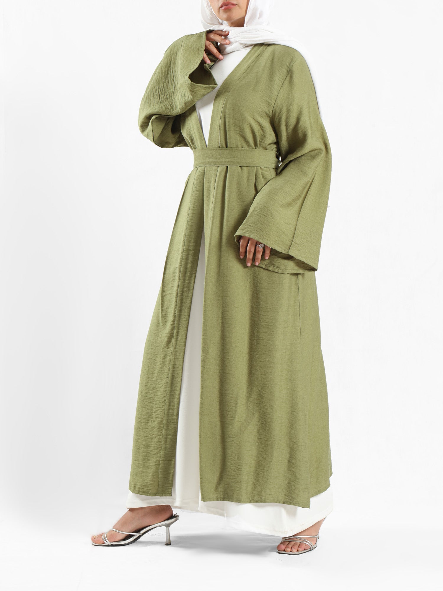 Sunset Kimono Breeze in printed plasma fabric with vibrant hues—lightweight and modest for summer evenings