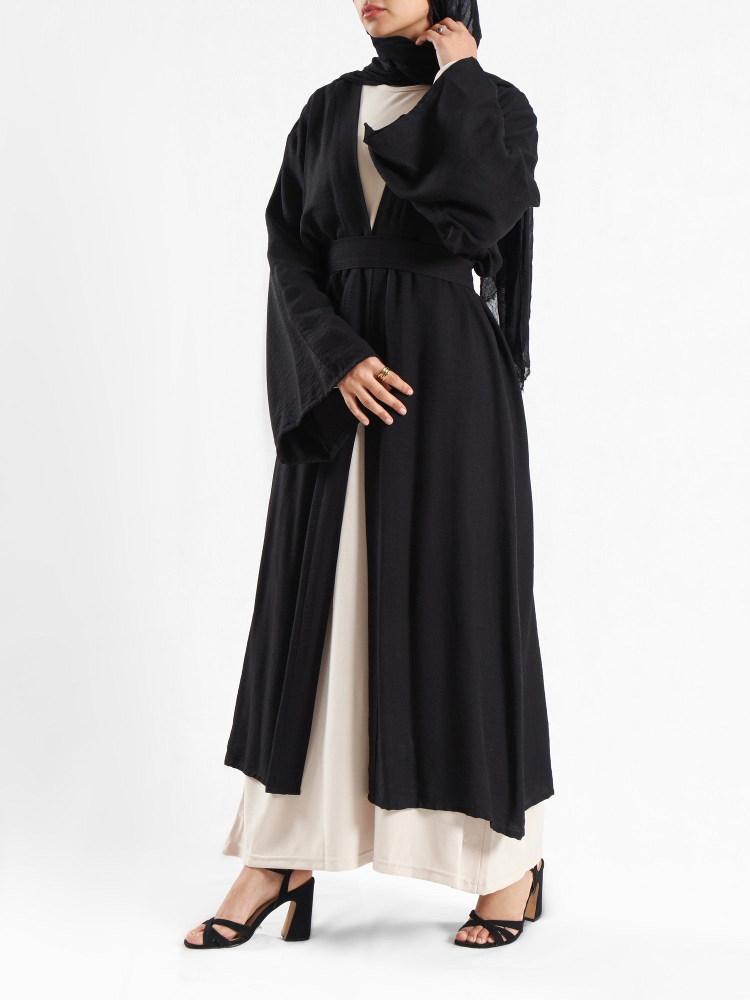 Sunset Kimono Breeze in printed plasma fabric with vibrant hues—lightweight and modest for summer evenings