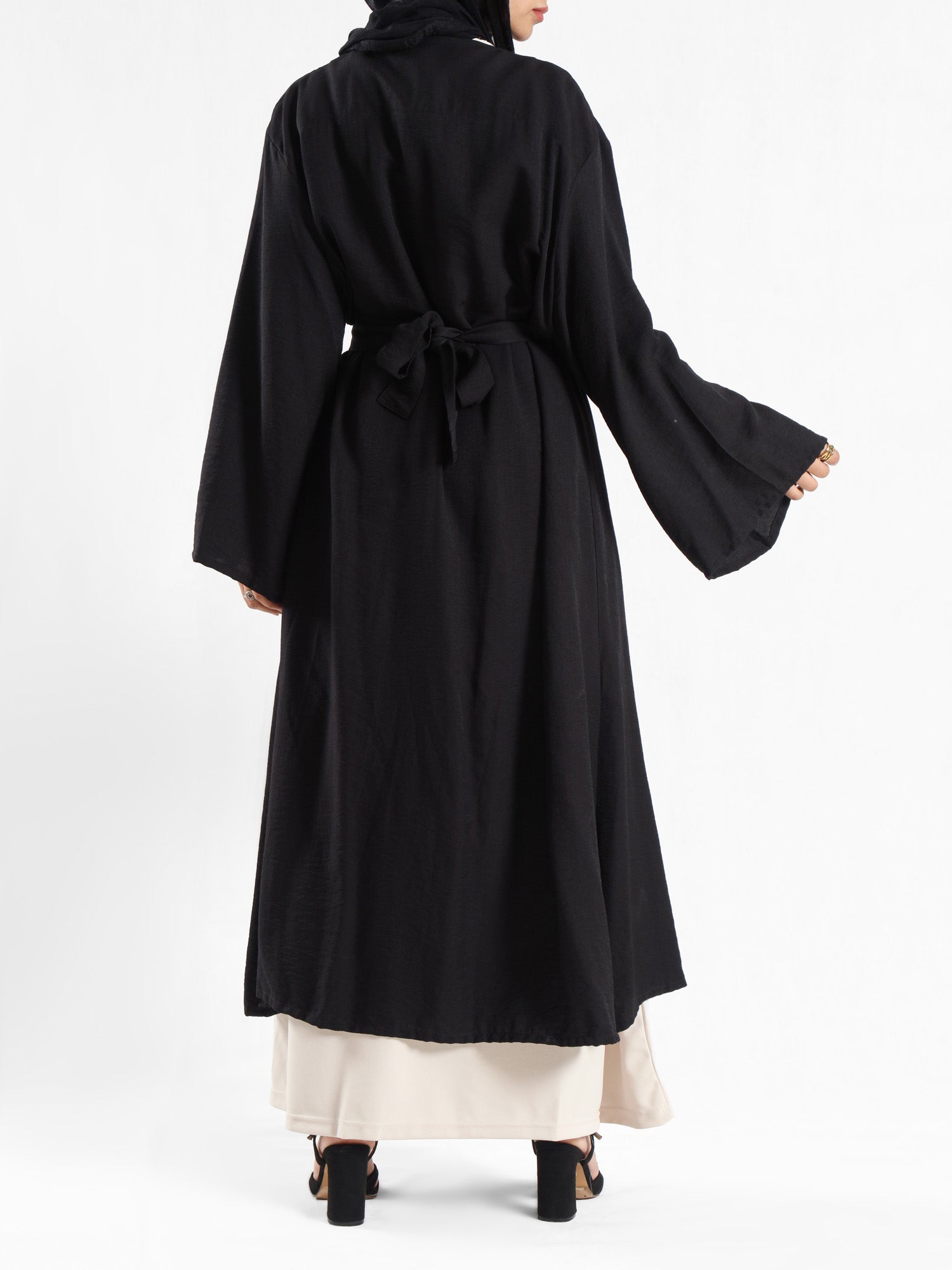 Sunset Kimono Breeze in printed plasma fabric with vibrant hues—lightweight and modest for summer evenings