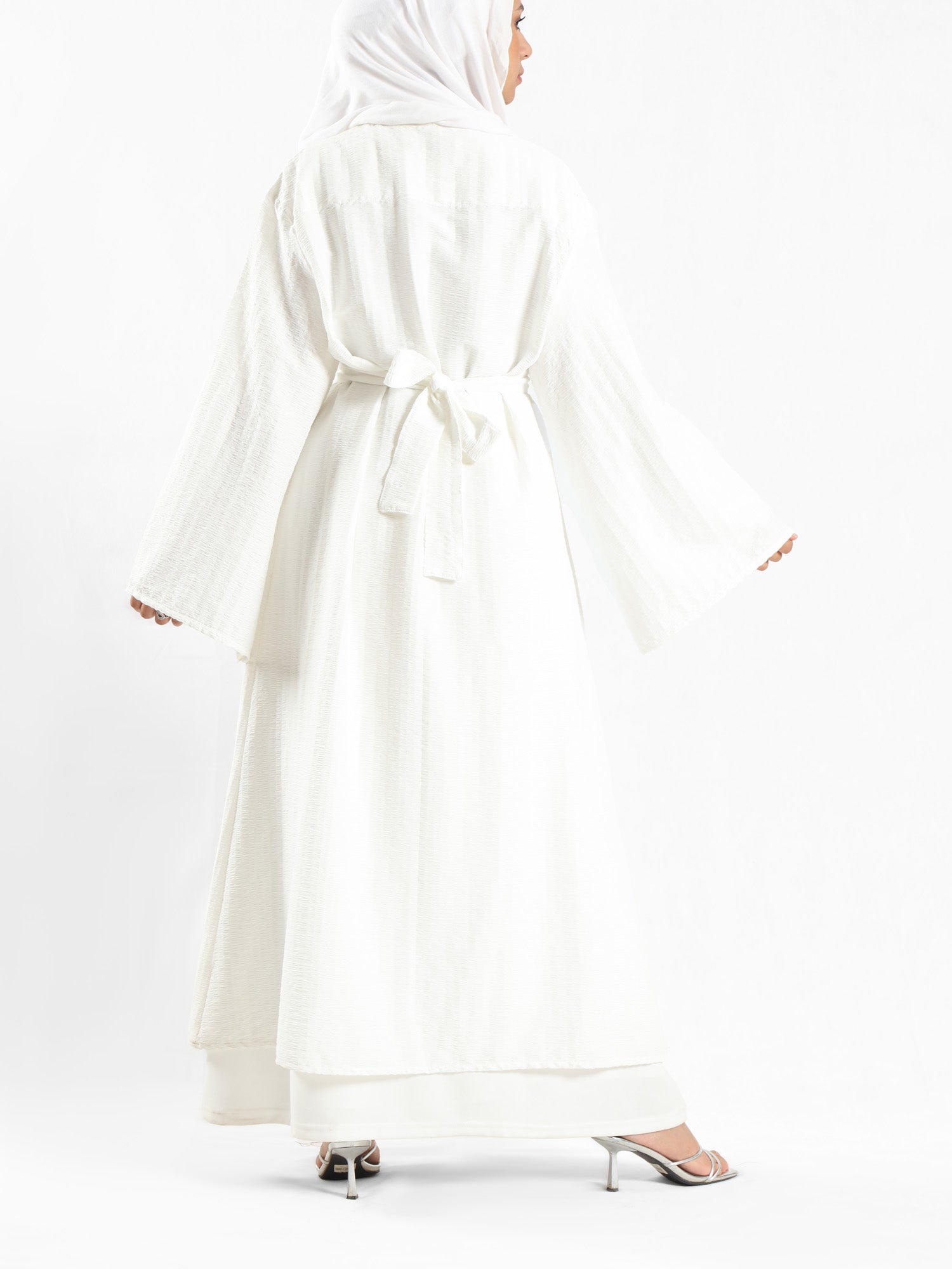 Sunset Kimono Breeze in printed plasma fabric with vibrant hues—lightweight and modest for summer evenings