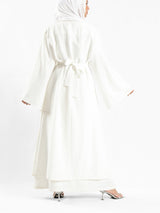 Sunset Kimono Breeze in printed plasma fabric with vibrant hues—lightweight and modest for summer evenings