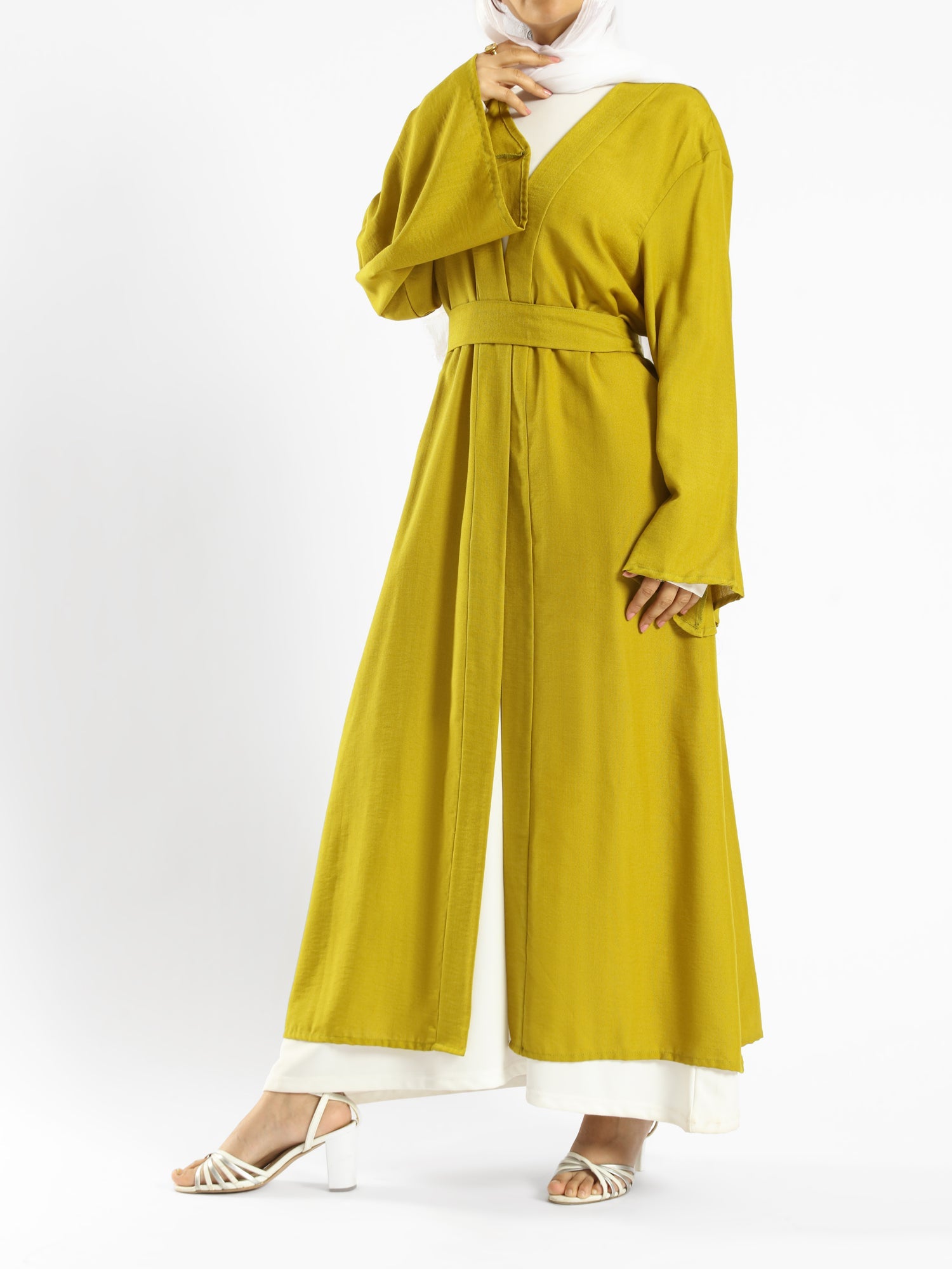 Sunset Kimono Breeze in printed plasma fabric with vibrant hues—lightweight and modest for summer evenings