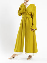 Sunset Kimono Breeze in printed plasma fabric with vibrant hues—lightweight and modest for summer evenings