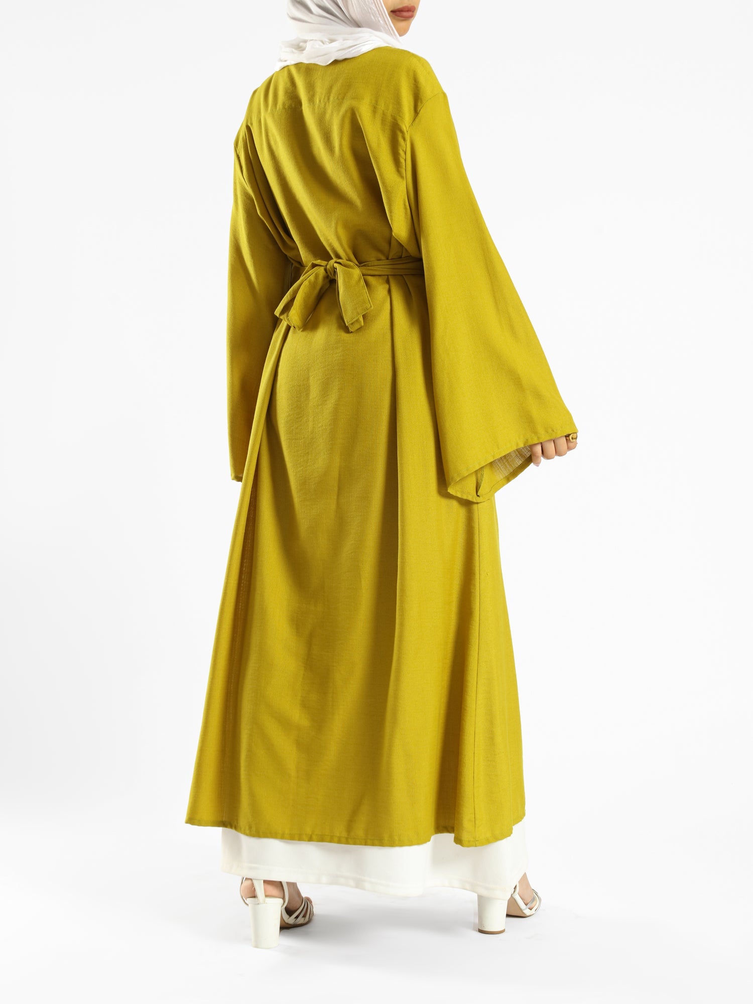 Sunset Kimono Breeze in printed plasma fabric with vibrant hues—lightweight and modest for summer evenings