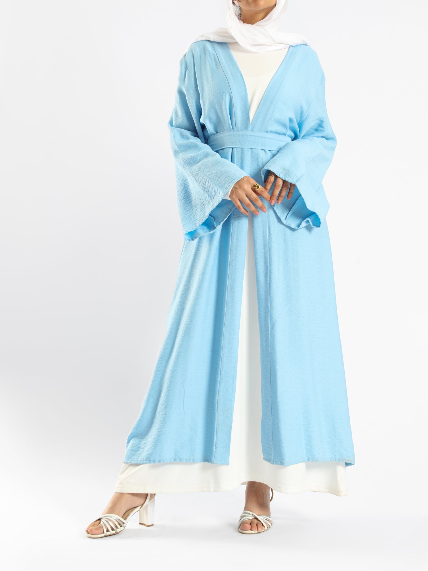 Sunset Kimono Breeze in printed plasma fabric with vibrant hues—lightweight and modest for summer evenings