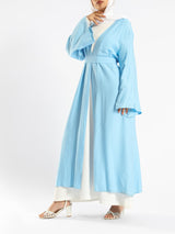 Sunset Kimono Breeze in printed plasma fabric with vibrant hues—lightweight and modest for summer evenings