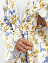 Sunset Kimono Breeze in printed plasma fabric with vibrant hues—lightweight and modest for summer evenings