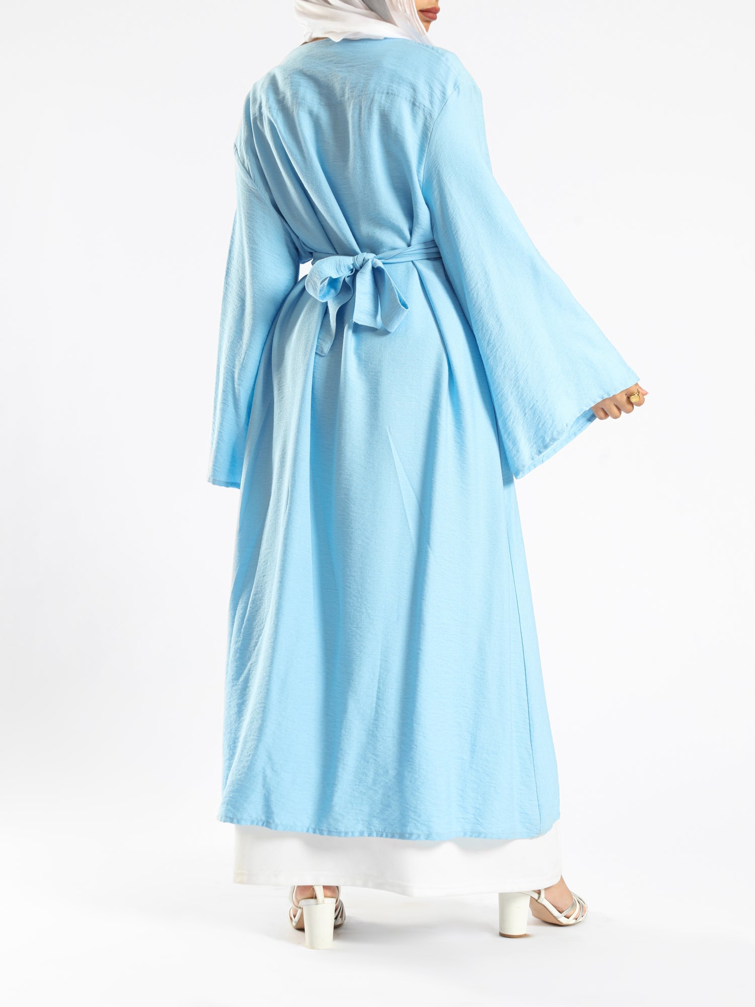 Sunset Kimono Breeze in printed plasma fabric with vibrant hues—lightweight and modest for summer evenings