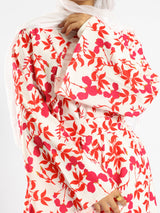 Sunset Kimono Breeze in printed plasma fabric with vibrant hues—lightweight and modest for summer evenings