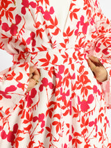 Sunset Kimono Breeze in printed plasma fabric with vibrant hues—lightweight and modest for summer evenings