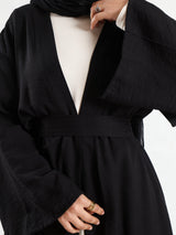 Sunset Kimono Breeze in printed plasma fabric with vibrant hues—lightweight and modest for summer evenings