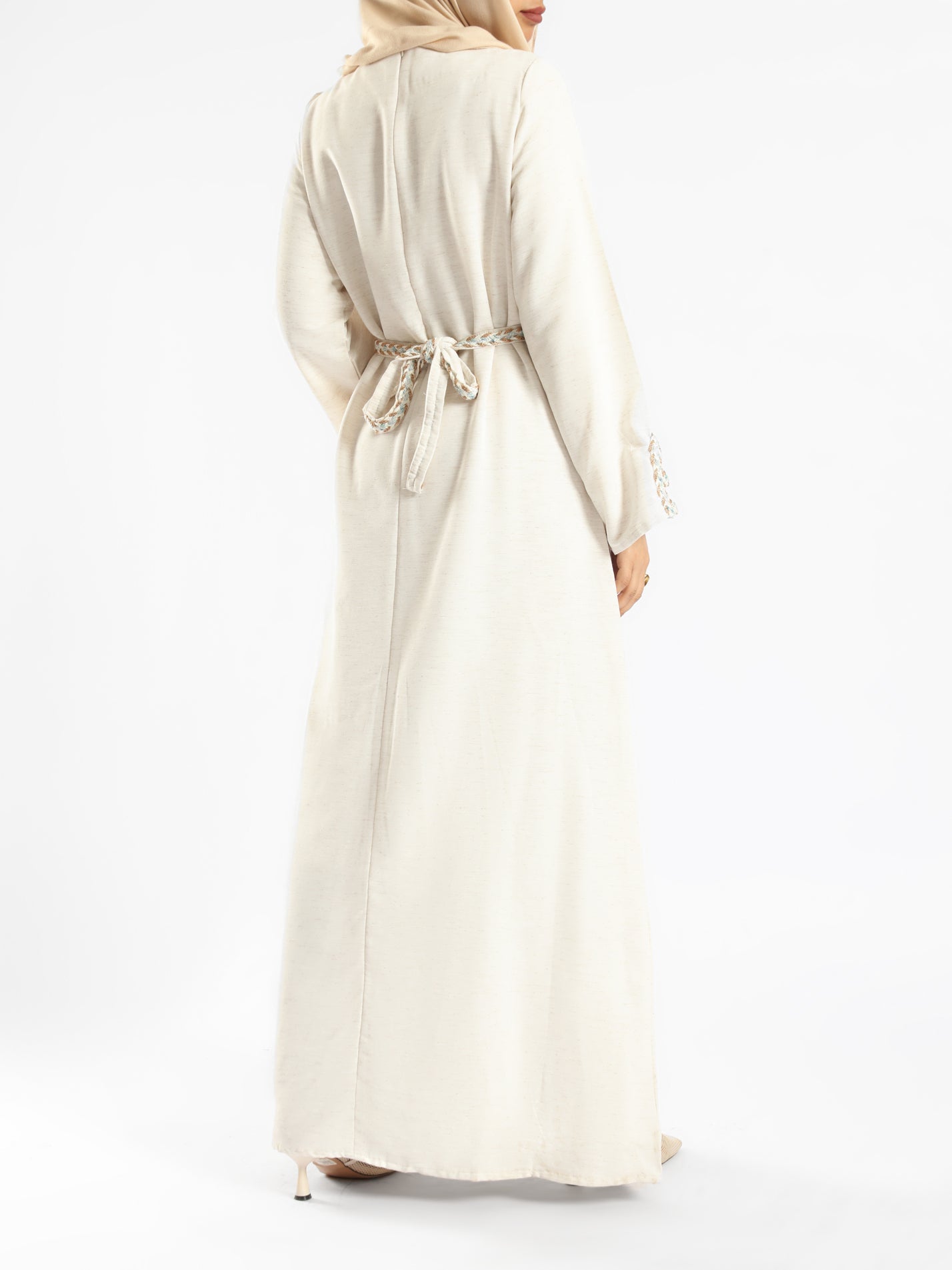 The Oasis Dress in cotton-linen blend with flowing silhouette, a breathable and modest kaftan dress for summer 