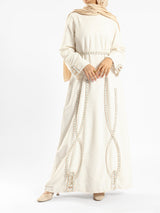 The Oasis Dress in cotton-linen blend with flowing silhouette, a breathable and modest kaftan dress for summer 