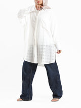 Two-Tone Lace Harmony Shirt in white and Kashmir, featuring delicate lace accents and a soft drape for elevated summer styling