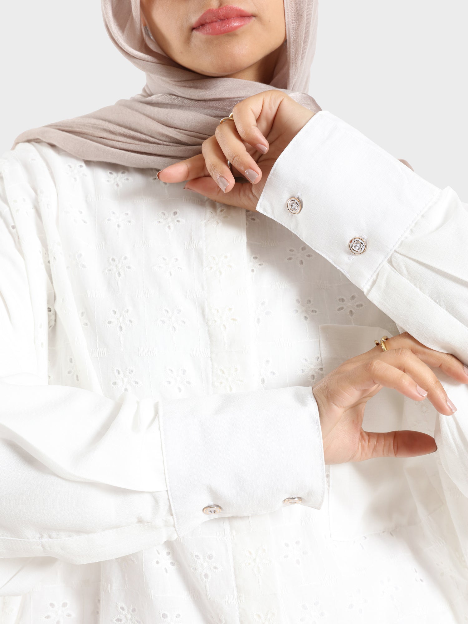 Two-Tone Lace Harmony Shirt in white and Kashmir, featuring delicate lace accents and a soft drape for elevated summer styling