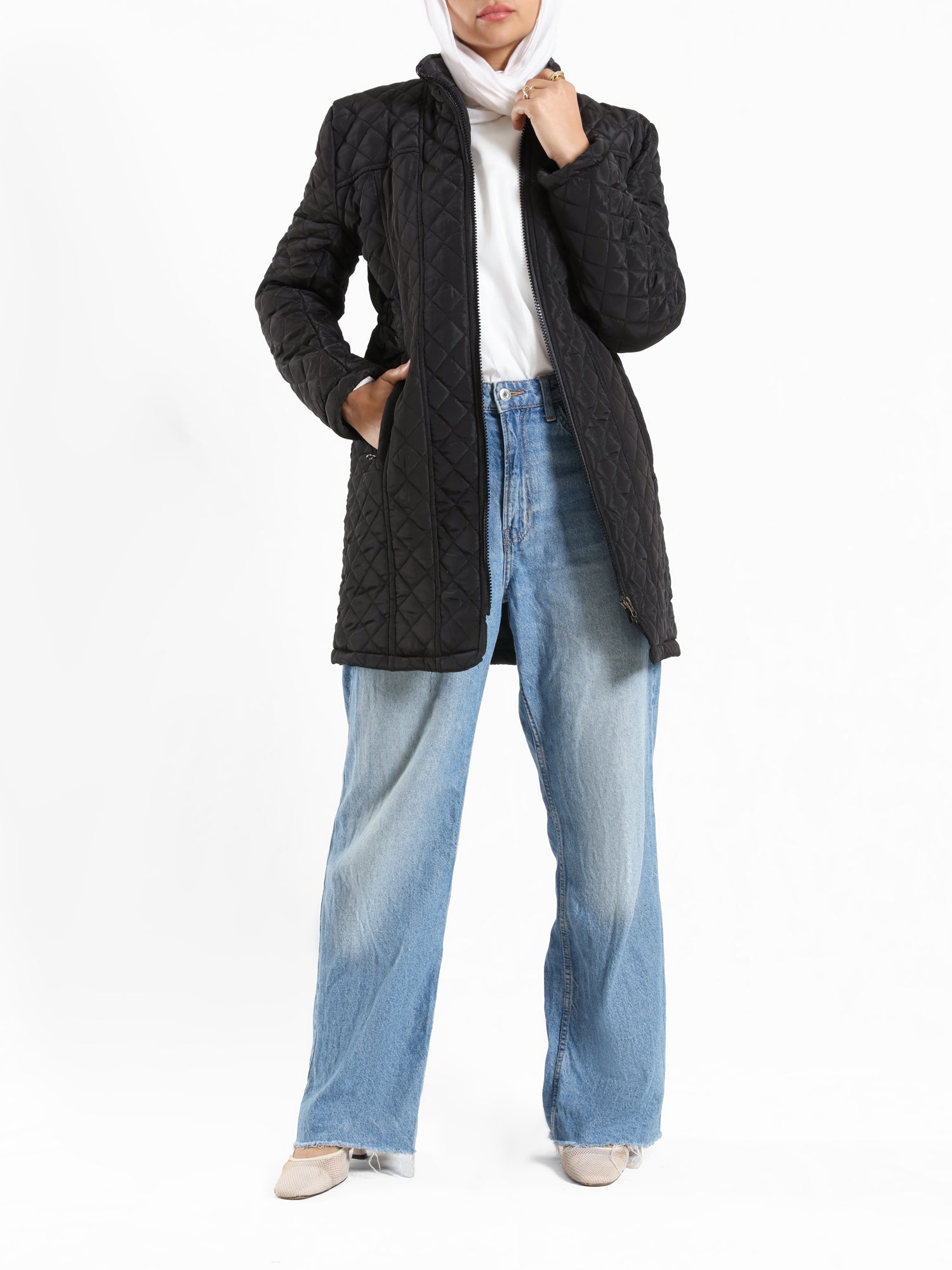 Venus Jacket in black or red with long sleeves, a modest winter puffer coat for warmth, and everyday layering