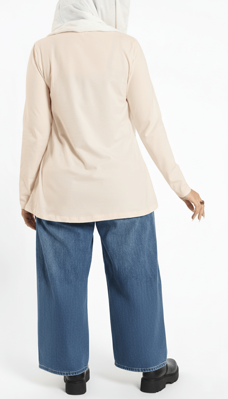 Rounda Long - Sleeve Basic Top - Emalina Fashion