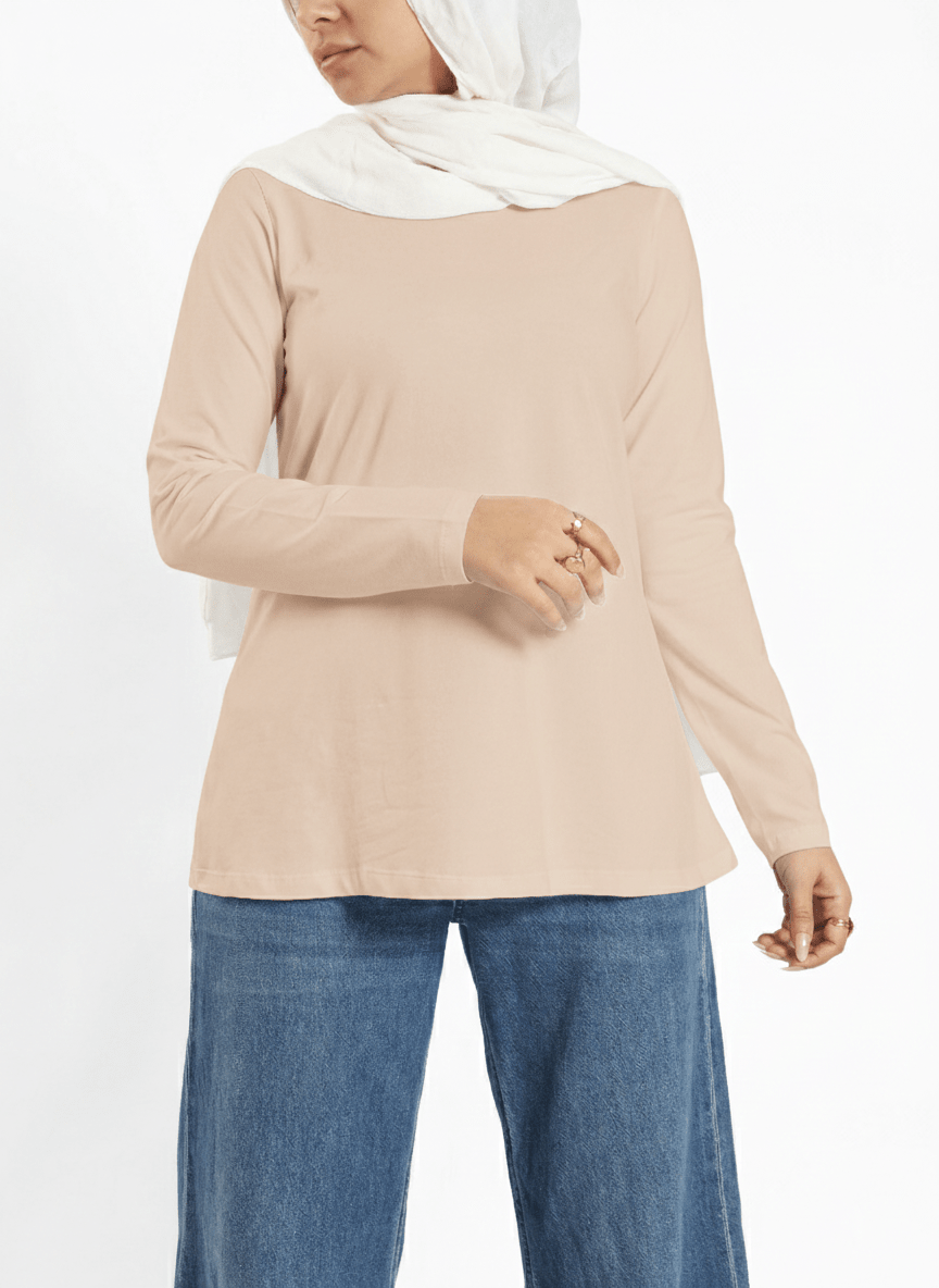 Rounda Long - Sleeve Basic Top - Emalina Fashion
