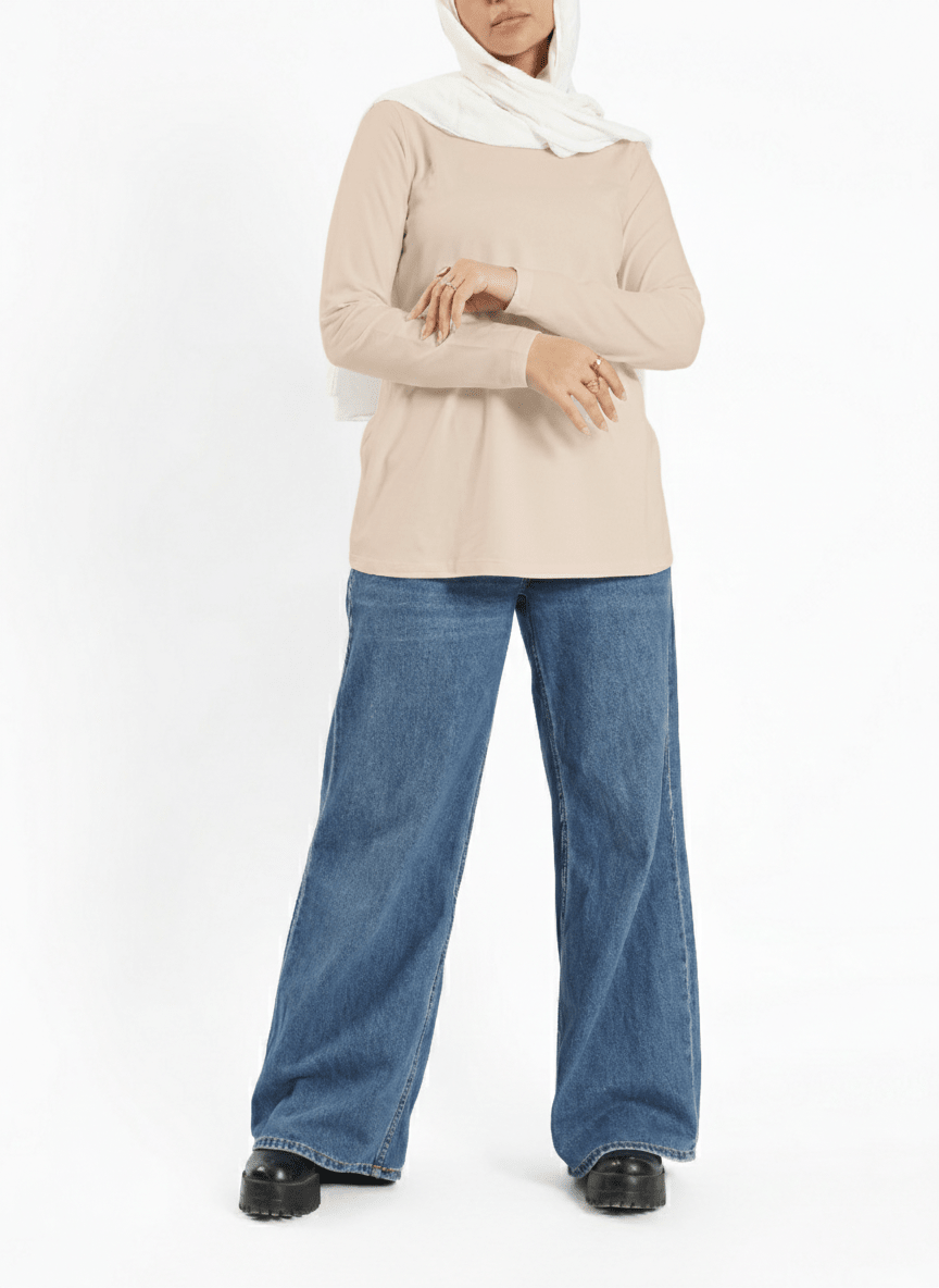 Rounda Long - Sleeve Basic Top - Emalina Fashion