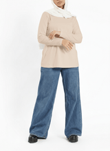 Rounda Long - Sleeve Basic Top - Emalina Fashion