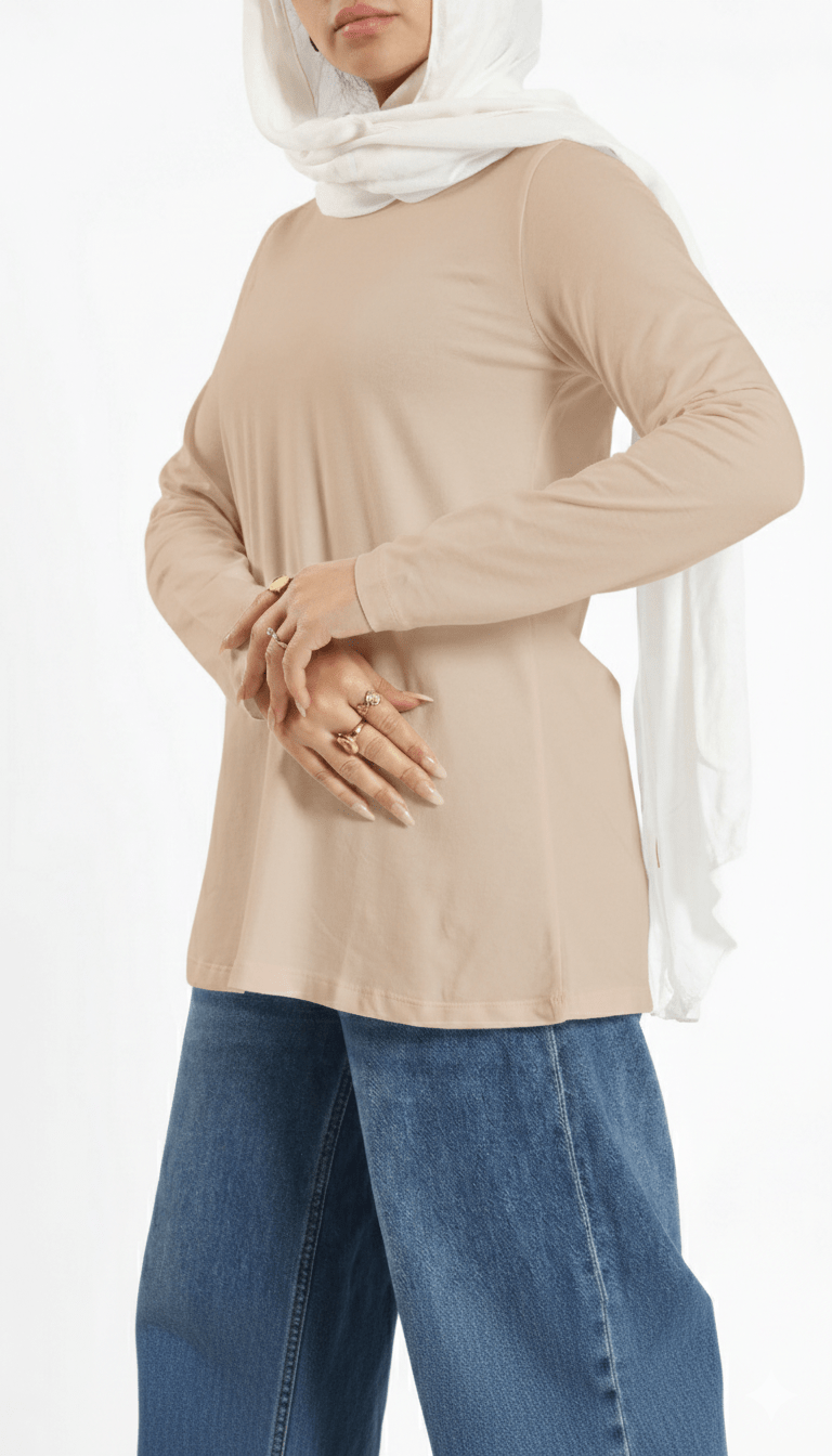 Rounda Long - Sleeve Basic Top - Emalina Fashion